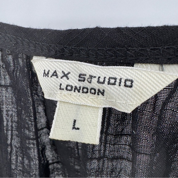 Max Studio Bubble Sleeve Embroidered Blouse Black Top Size Large - Picture 9 of 9